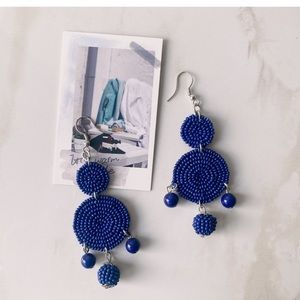 Handmade Beaded Royal blue Chandelier Earrings NWT